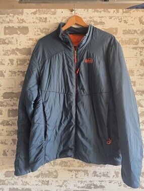REI Co-op Mens XL PrimaLoft Insulated Jacket Blue Orange Full Zip